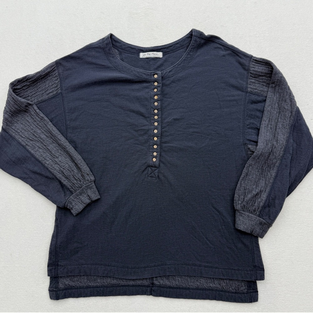 We The Free Womens M Medium Dark Gray 1/4 Button Up Long Sleeve Shirt Top Henley